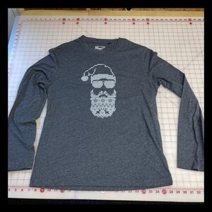 EUC Penguin By Munsingwear Gray Long Sleeve Tee Shirt Large Cross Stitch Santa